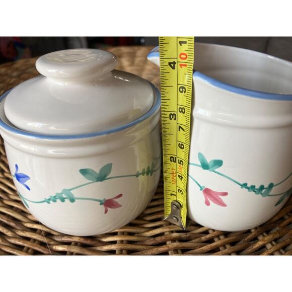Savoir Vivre Cream & Sugar Bowl Set Portofino Blue Floral Vintage - Picture 6 of 6